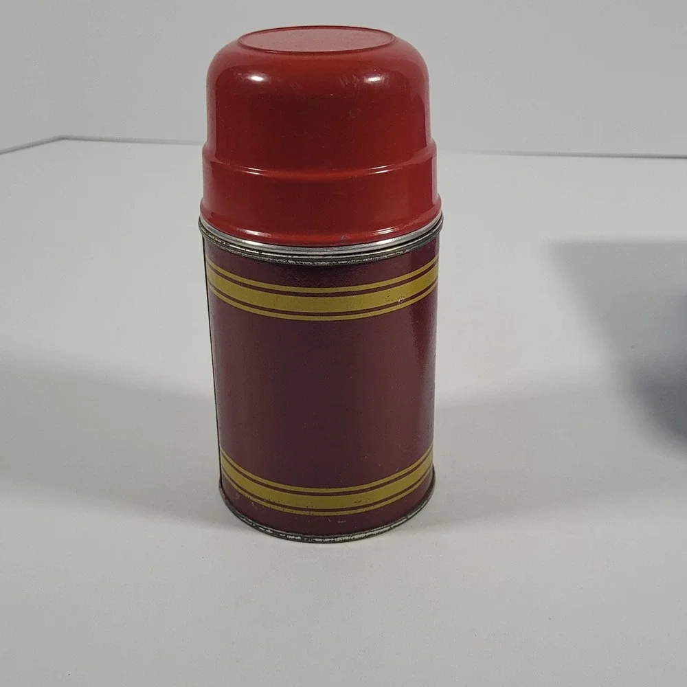 Vintage Blue Metal Lunch Box with Red Striped Thermos Cork Stopper Made in USA - Picture 5 of 15